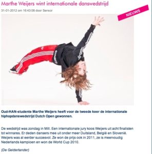 Danswedstrijd, student Marthe Weijers HAN Nijmegen, wint Dutch Open, TV