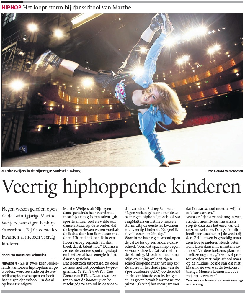 hiphop kinderen interview show schouwburg krant breakdance voor meisjes streetdance volwassenen